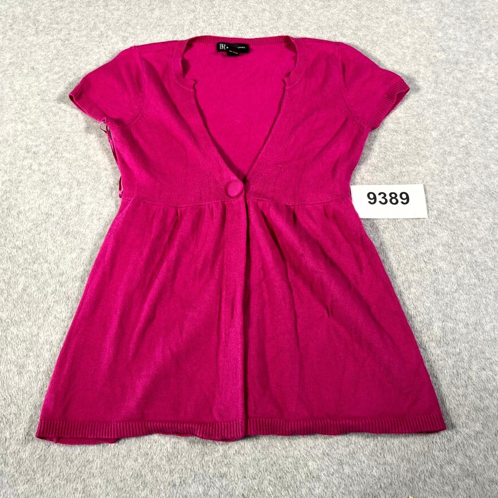 INC International Concepts Cardigan Top Womens Small Fuchsia Pink Cotton Ribbed